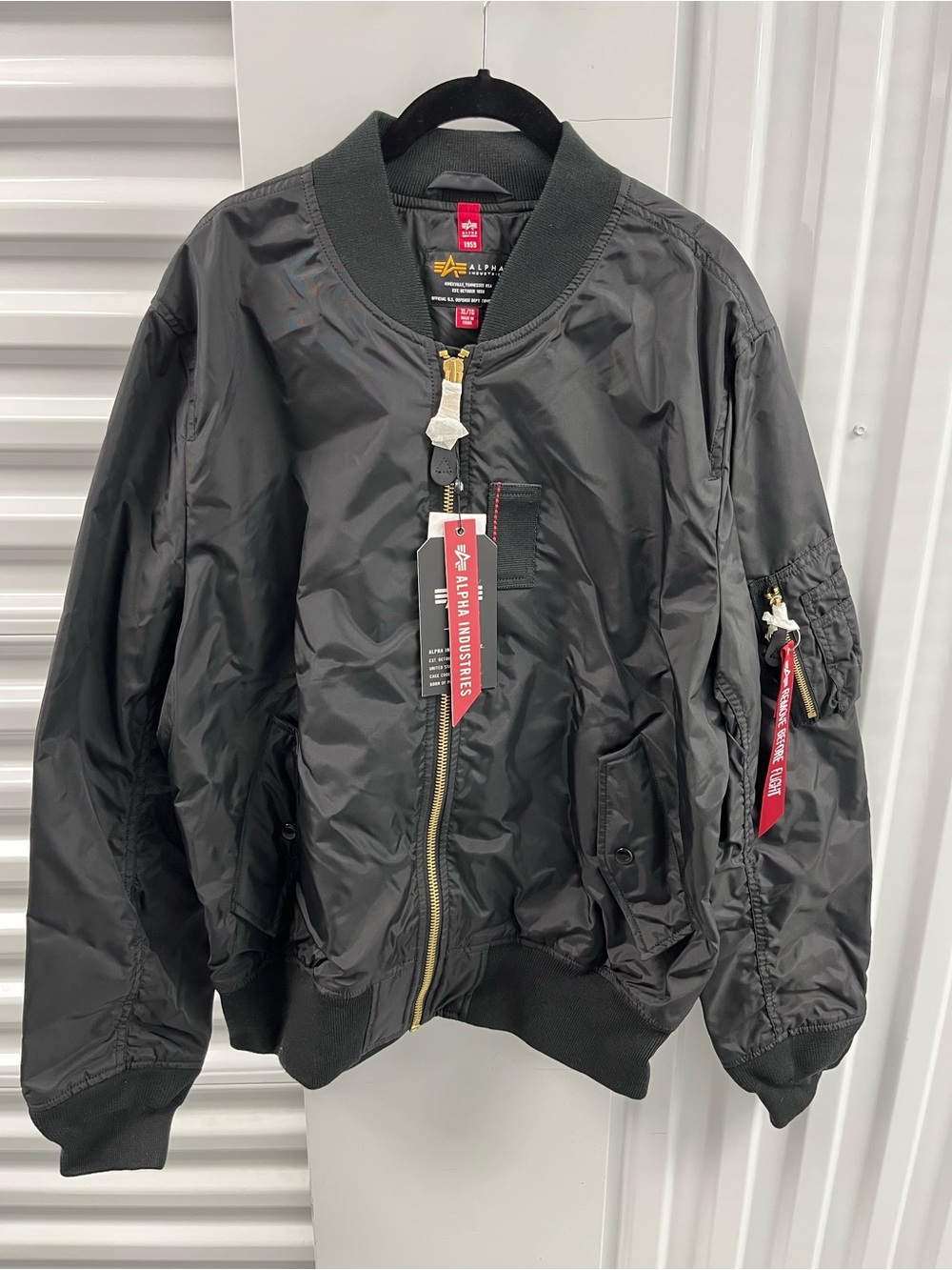 Alpha Industries Black MA-1 Bomber Jacket with Red Pull Tabs